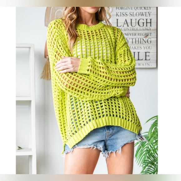 #464 🛑48 S,M,L Chic Boho Loose Fit Crochet Sweater Top - Picture 8 of 15
